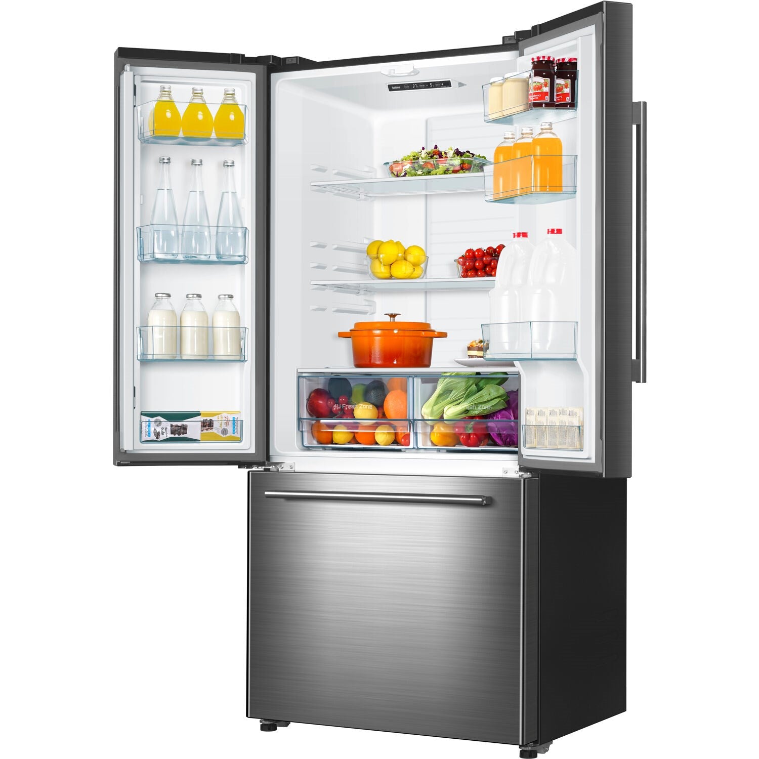 Galanz 18 CuFt Counter-Depth French Door Refrigerator, Icemaker Stainless Steel