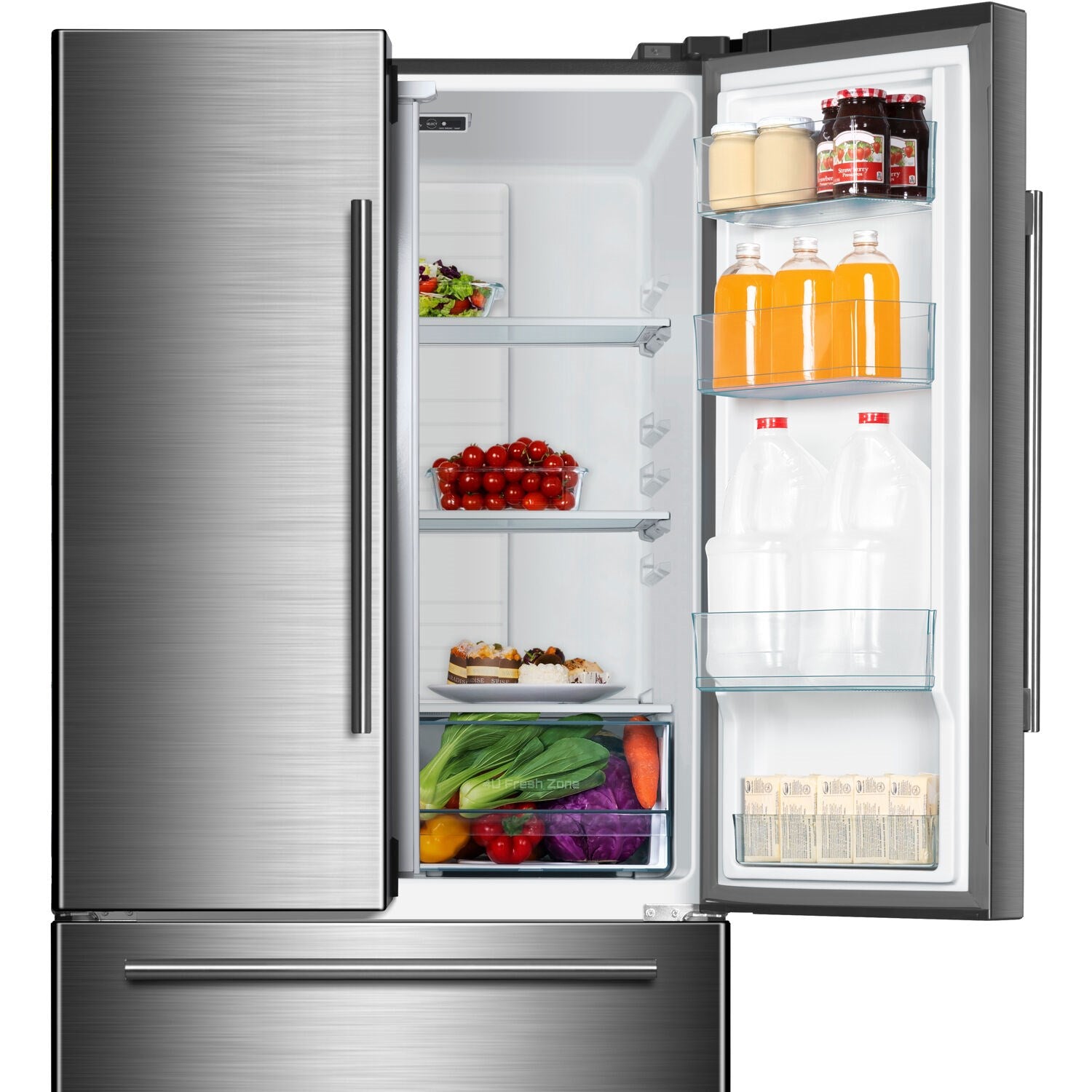 Galanz 18 CuFt Counter-Depth French Door Refrigerator, Icemaker Stainless Steel