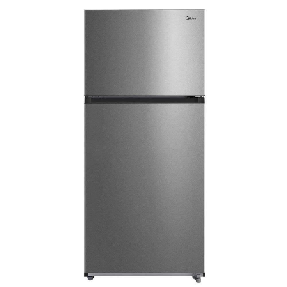 Midea 18 CuFt Top Mount Refrigerator, Glass Shelves, Ice Maker, ESTAR Stainless Steel