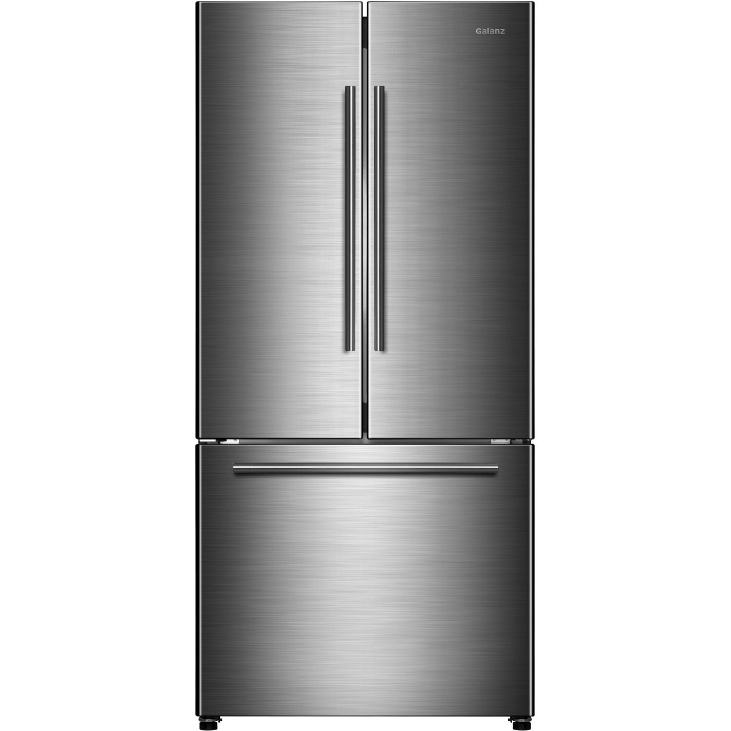 Galanz 18 CuFt Counter-Depth French Door Refrigerator, Icemaker Stainless Steel