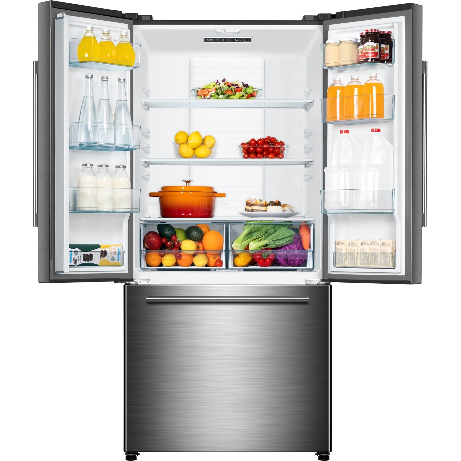 Galanz 18 CuFt Counter-Depth French Door Refrigerator, Icemaker Stainless Steel