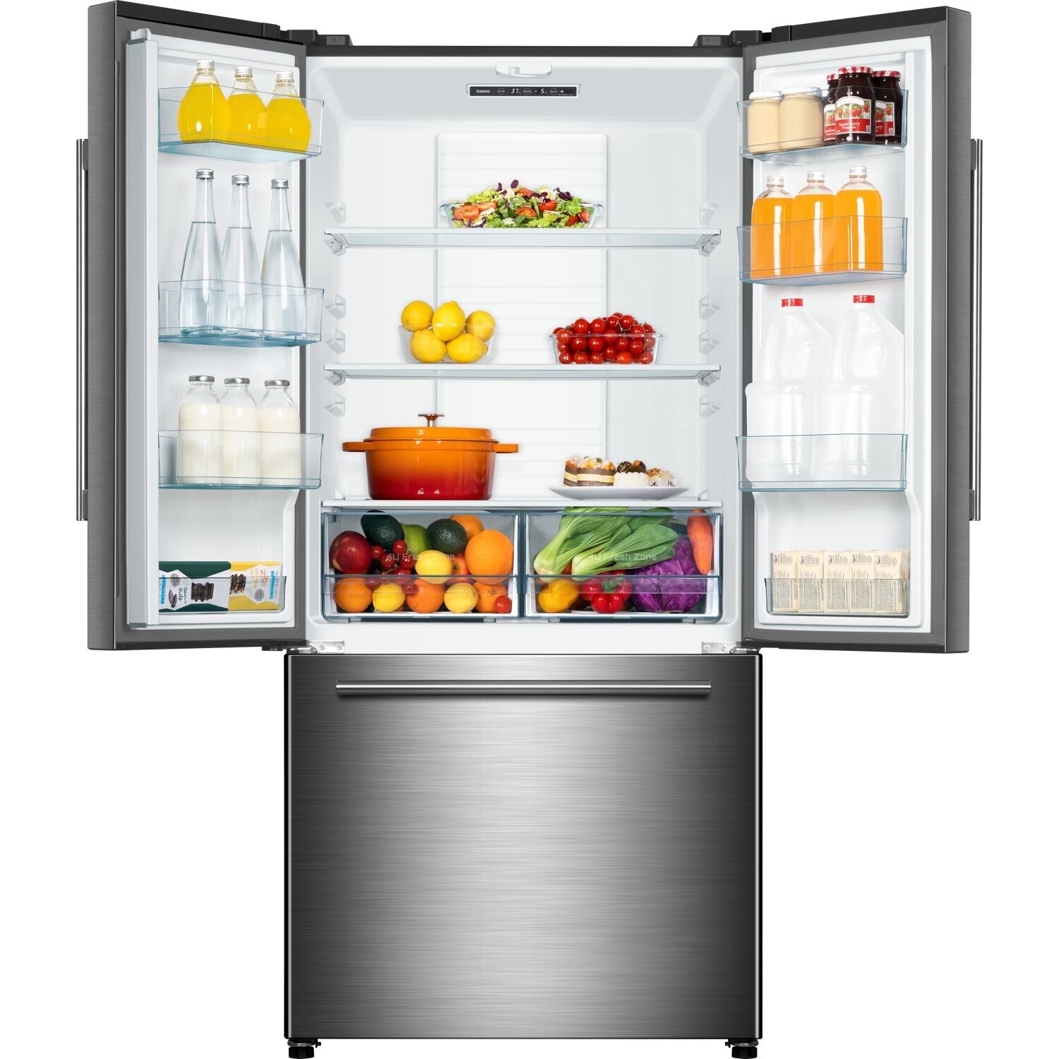 Galanz 18 CuFt Counter-Depth French Door Refrigerator, Icemaker Stainless Steel